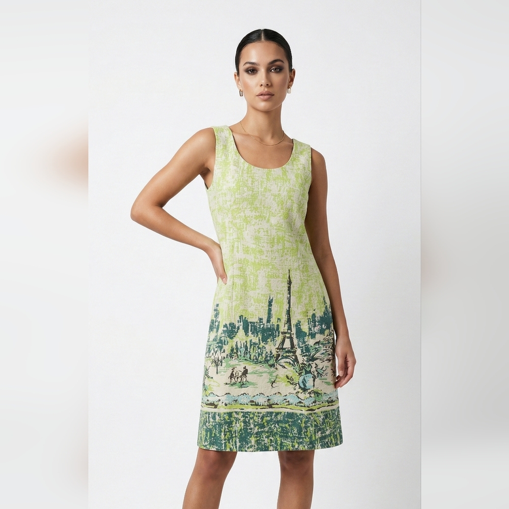 Kari Green Blue Sleeveless Dress Paris Retro Shift 8P